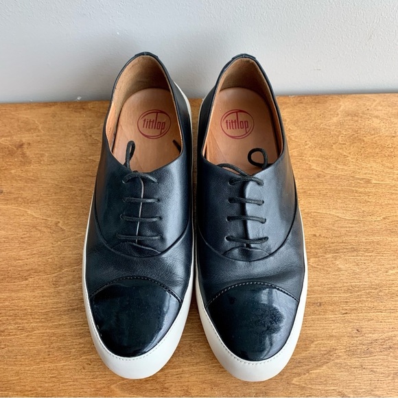 Fitflop Black Leather Sneakers with Cream Sole - Picture 3 of 12